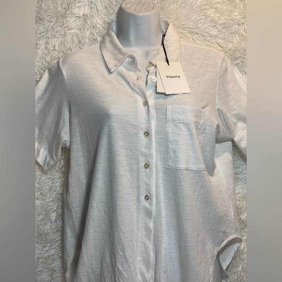 THEORY NWT Sea Slub Hekanina Cotton Tie Front button down Pictured AS IS - Picture 3 of 11